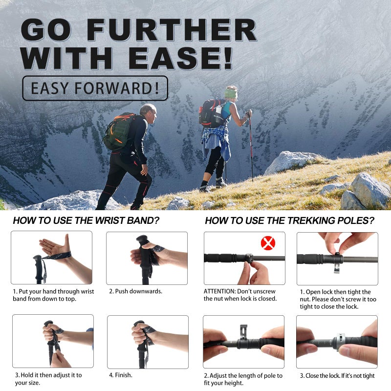 G2 GO2GETHER G2 Trekking Hiking Poles Telescopic/Aluminum Alloy/Comfort Handle/Auto-Adjustable Strap/Quick Flip Lock/Snow Baskets Attached (Pack of 2 Poles) (Orange & Black) - Image 4